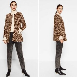 ZARA leopard Print Flock Coat Size Xs